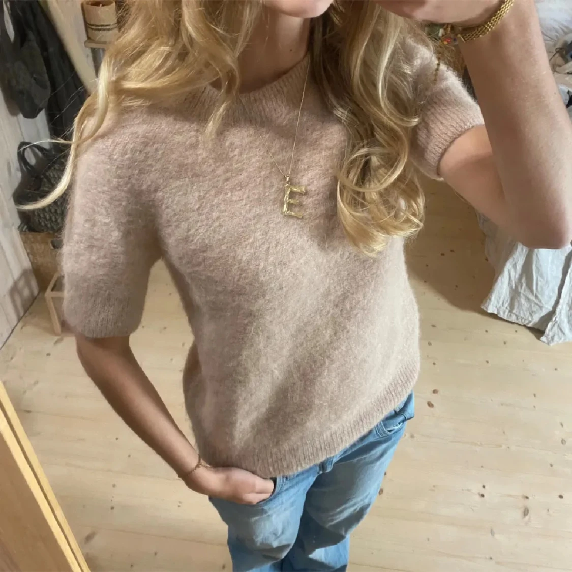 Kortärmad stickad tröja  - 2