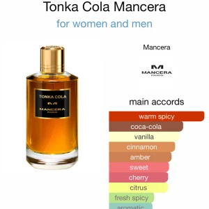 Mancera Tonka Cola - Mancera Tonka Cola 120 ml. Skick precis som ny fick in den igår. 120ml/120ml kvar då jag bara sprejat en gång för att testa! Noter: Warm spicy  Coca-cola Vanilla  Cinnamon Amber Sweet Cherry Citrus Fresh spicy Aromatic. Hör av er vid frågor! +Byten