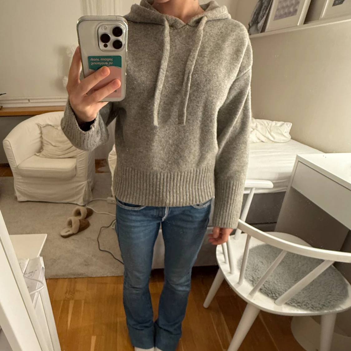 Grå stickad Zara hoodie - 91