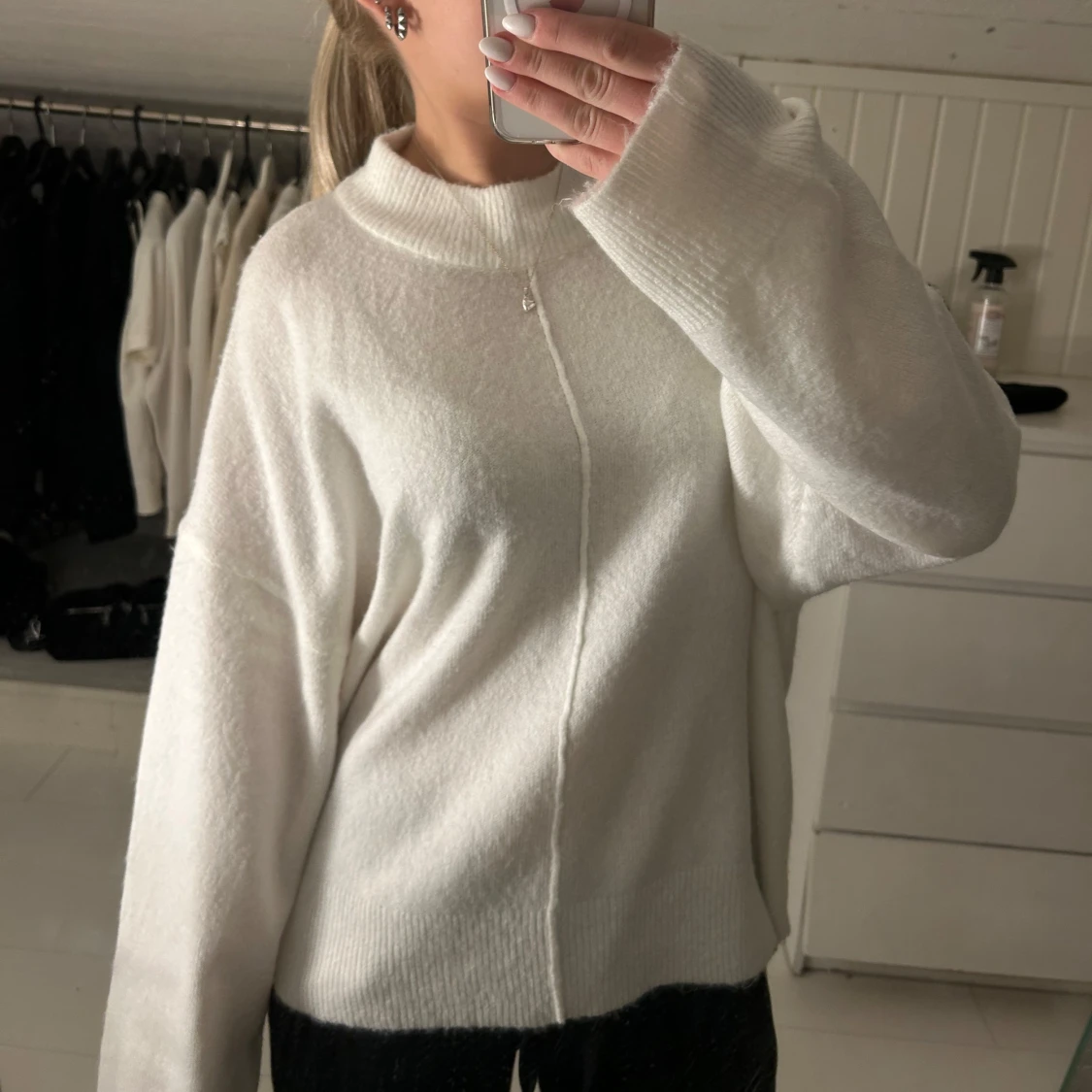 Vit stickad tröja - 90