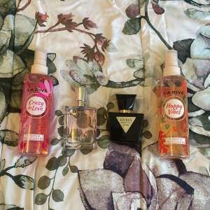 Guess Seductive Noir EDT - 20 ml  Lancome Miracle EDP - 15 ml La Rive Crazy in Love Bodymist - 180 ml La Rive Happy Vibes Bodymist - 120 ml Jag har  lagt upp dessa individuellt på mitt konto   men här kan man köpa dem 50 kr billigare.