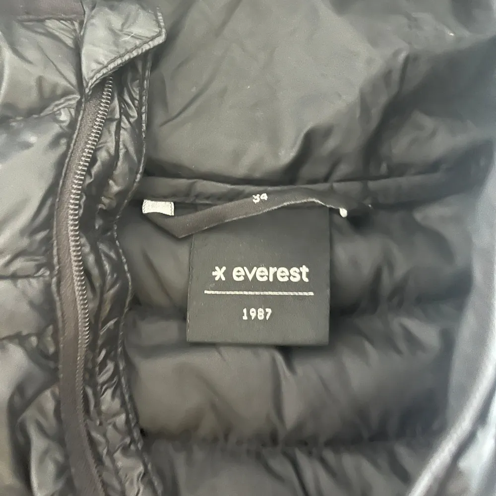Säljer en svart dunjacka från Everest med huva och dragkedja. Jackan är perfekt för kyligare väder och har en stilren design med quiltade detaljer. Passar bra för både vardag och utomhusaktiviteter.. Takit.