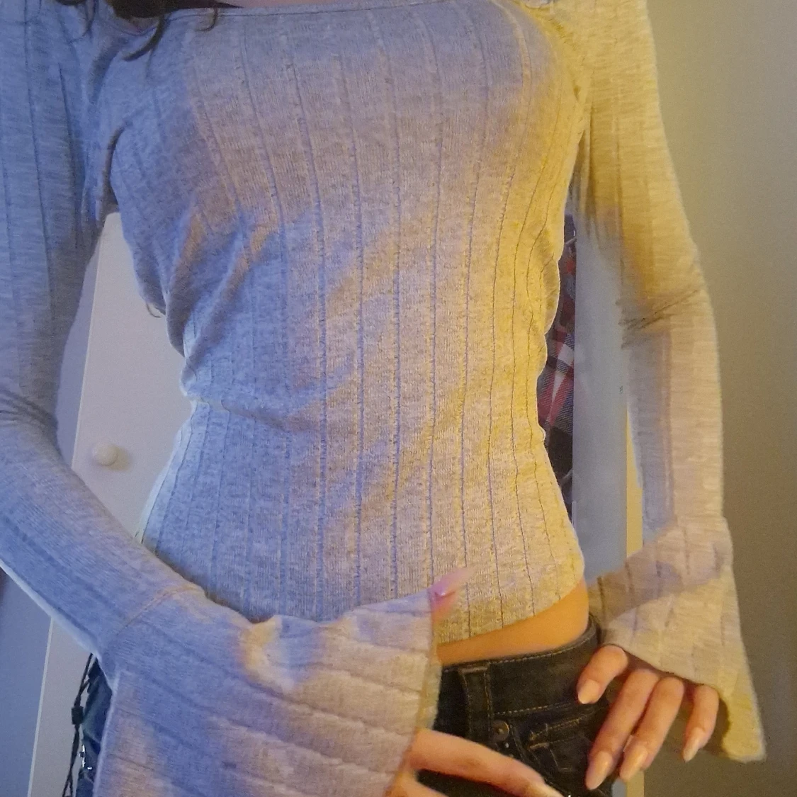 Grå ribbad topp från Shein