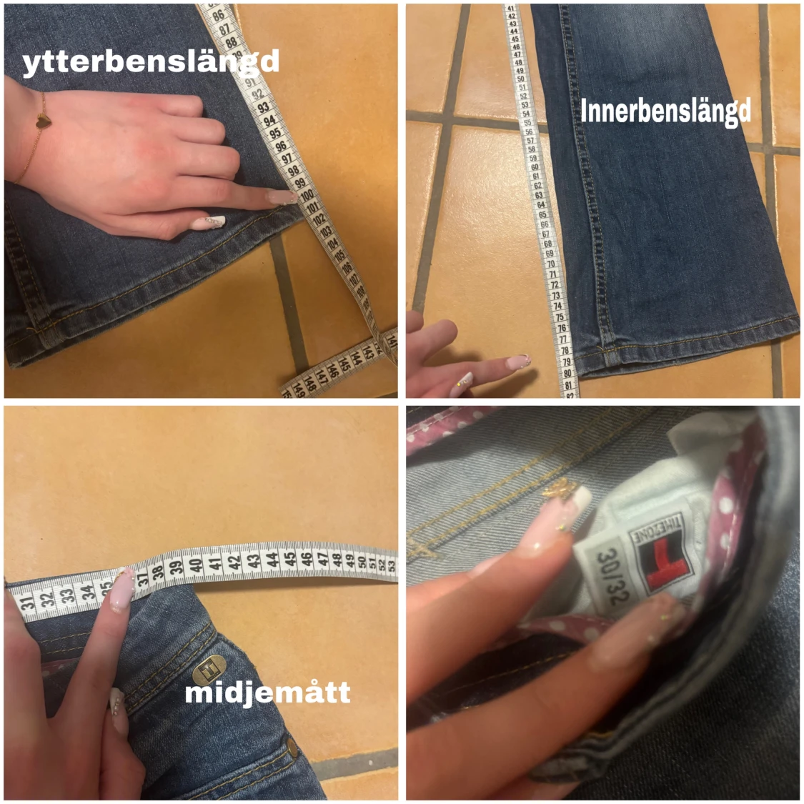 Blå jeans med tryck på bakfickan - 3