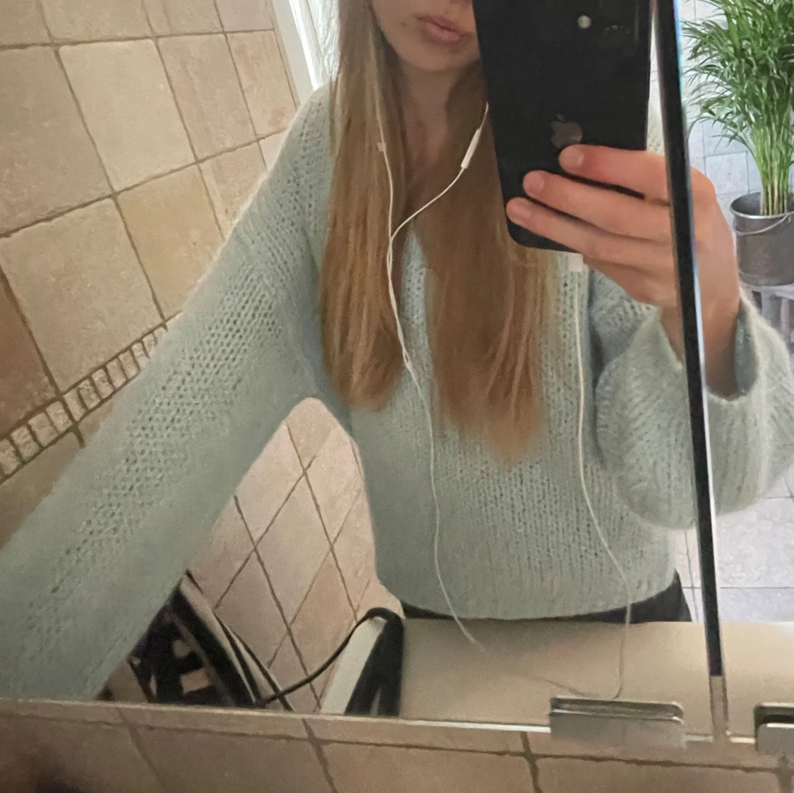 Ljusblå stickad  - 90