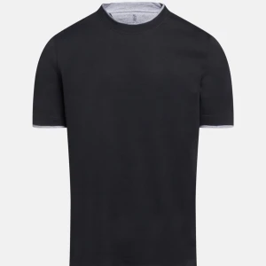Brunello Cucinelli  - Marinblå T-Shirt från Brunello Cucinelli | Gjord av 100% Cotton | Kommer direkt ifrån fabrik | Nypris är 4 464 kr |