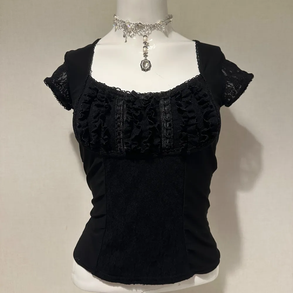 Coquette Milkmaid Top Y2K Aesthetic black Lace 90s Vintage Milkmaid Vest Chic Women Retro Streetwear  har tecken på användning . Toppar.