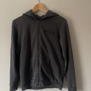 Grå hoodie från Peak Performance - Säljer en stilren grå hoodie från Peak Performance med dragkedja och huva. Tröjan har långa ärmar och en praktisk ficka framtill. Perfekt för en avslappnad look.