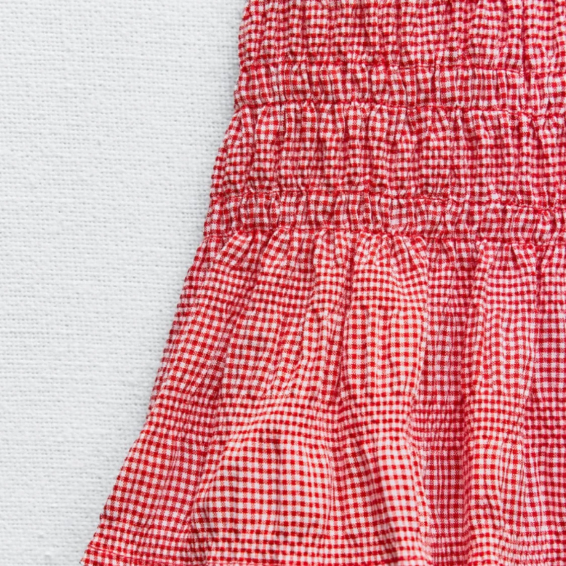 Rutig rosa kjol med volang - 2