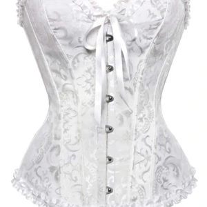 Vit korsett med spetsdetaljer - Vit korsett med vackra spetsdetaljer och knytning framtill. Nyskick! Perfekt till halloween!💕