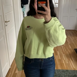Ljusgrön sweatshirt från Zara x Fruit of the Loom - Säljer en ljusgrön sweatshirt från Zara i samarbete med Fruit of the Loom. Tröjan har en stor logga på baksidan och en liten broderad på framsidan och är superbekväm med en avslappnad passform. Perfekt för en chill dag eller att mysa i hemma. 💚