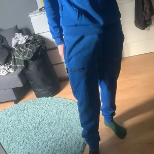 Blå mjukisbyxor från Hoodrich  - Säljer blåa limited edition hoodrich byxor. Dom har ett litet hål i fickan men annars är dom perfekta.
