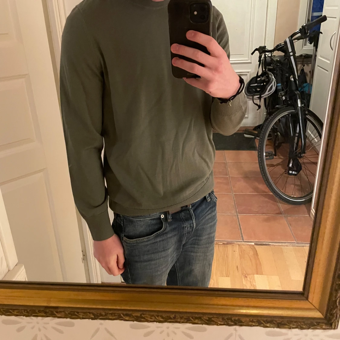 Olivgrön tröja i bomull - 90