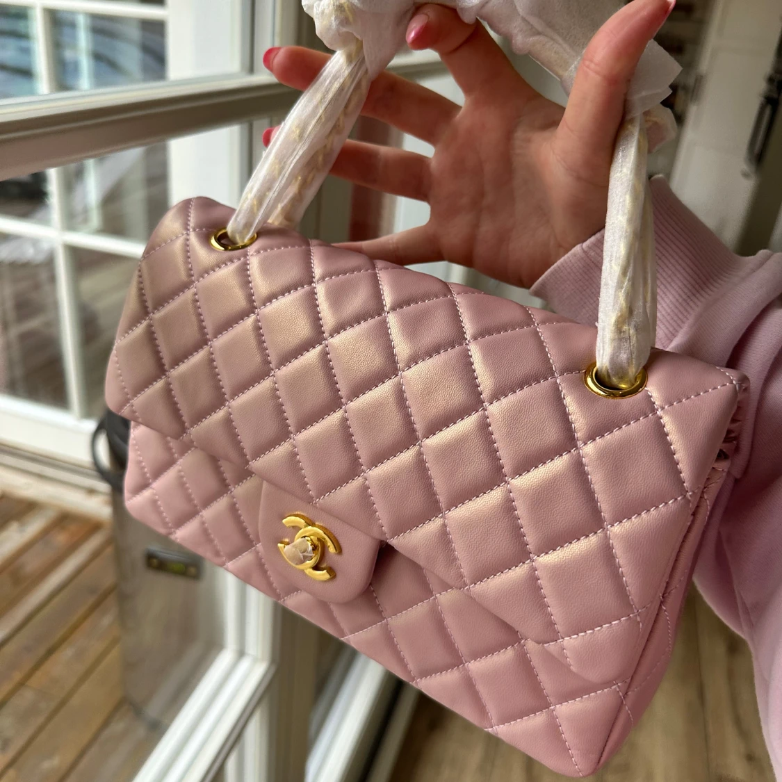 Rosa quiltad axelväska - 1