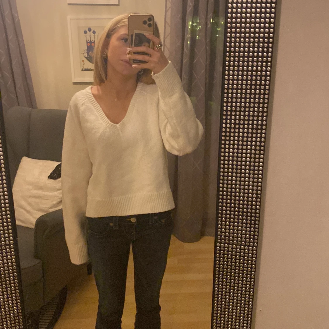 Vit stickad tröja från BikBok