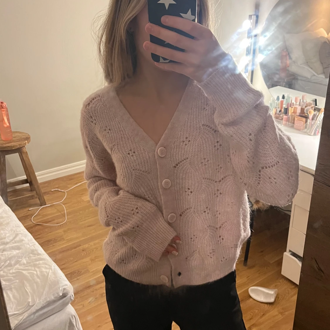 Rosa stickad kofta  - 91