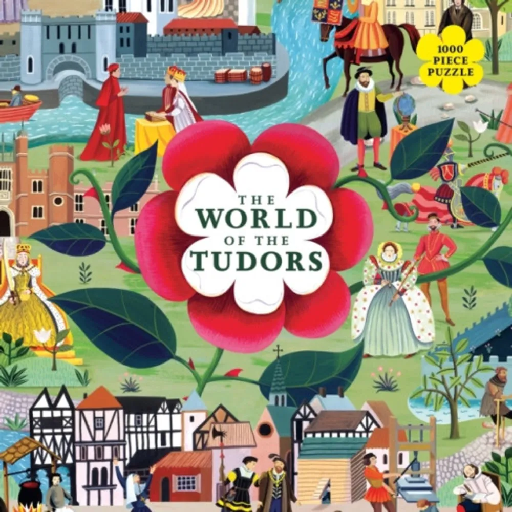 1000-PIECE PUZZLE featuring the world of the Tudors in incredible detail. Finished puzzle measures 680 x 485mm SPOT FAMOUS FIGURES, castles and pastimes as you build the puzzle and travel through time from the Battle of Bosworth to Queen Elizabeth I's funeral paradeFrom the Wars of the Roses through plagues, cunning plots, executions and more, the Tudor period is the most dramatic and turbulent in English history. Journey through time to find Henry VIII's six wives, Shakespeare, Sir Francis Drake and other famous figures as you build this detailed 1000-piece puzzle.    Format Övrigt   Språk Engelska   Utgivningsdatum 2022-02-03   ISBN 9781913947835  . Böcker.