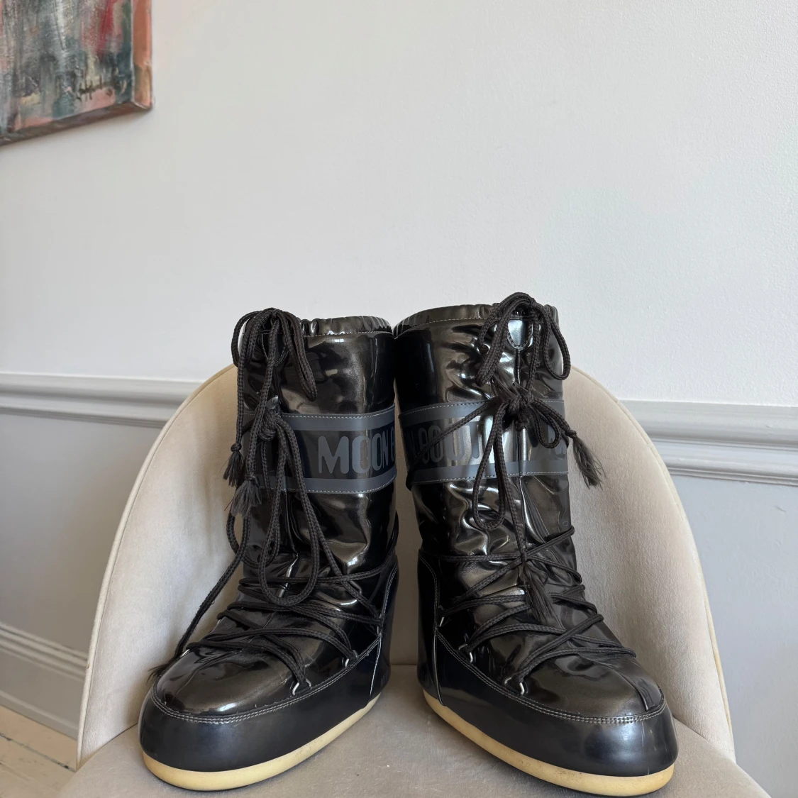 Svarta Moon Boots med snörning - 2