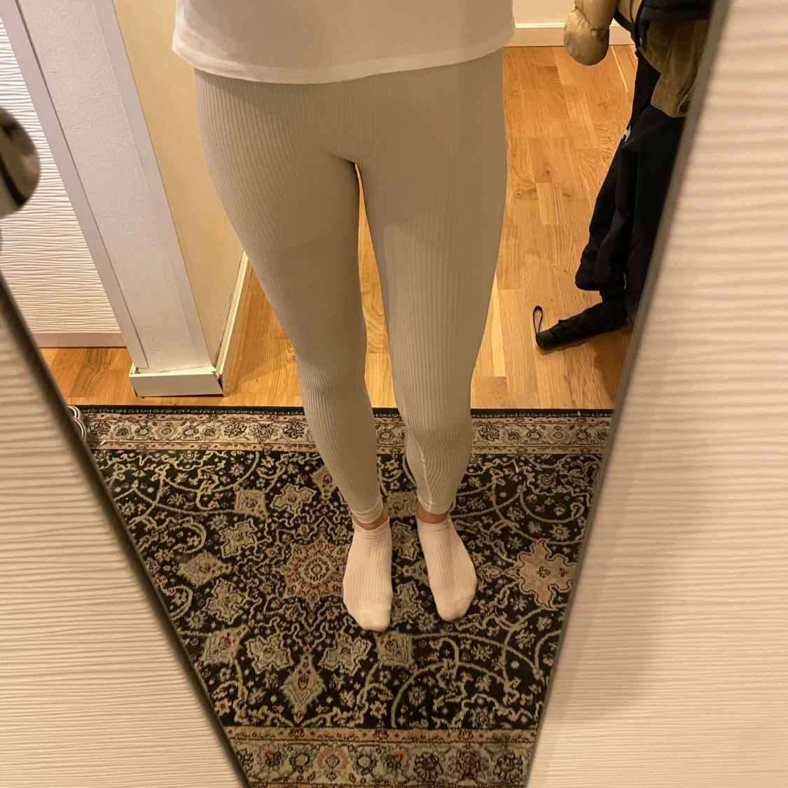 Ribbade off-white träningsbyxor  - 93