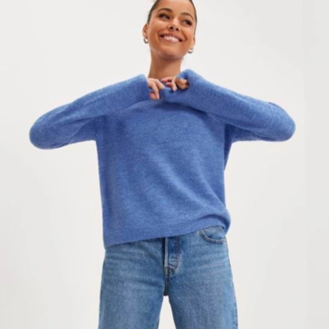 Blå stickad tröja  - 90