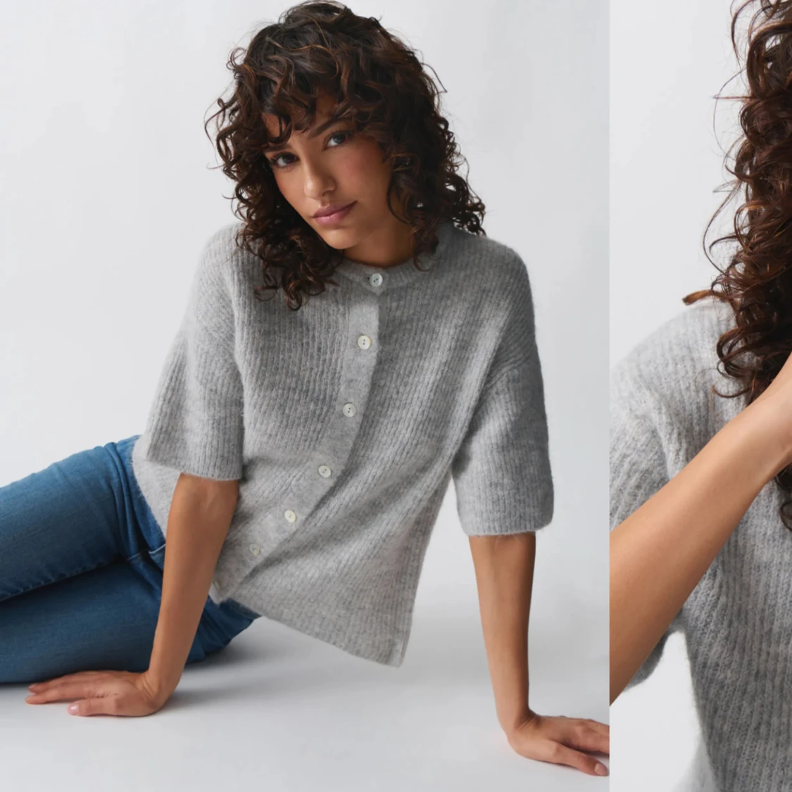 Kortärmad stickad tröja 