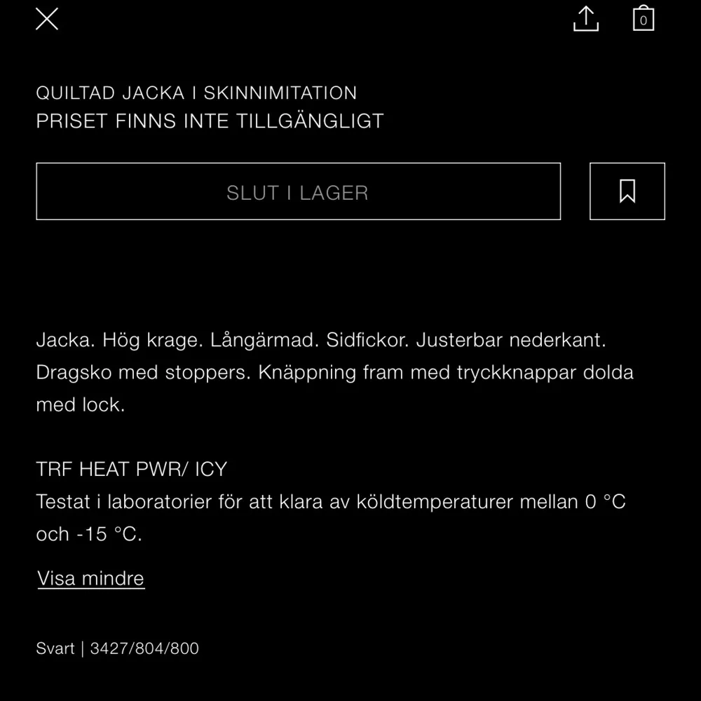 Snygg svart pufferjacka med hög krage och dragkedja framtill. Jackan har en croppad design och är perfekt för kyligare dagar.. Takit.