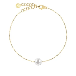 Guldarmband med pärla - Elegant och stilrent guldarmband med en vacker vit pärla i mitten. Armbandet har en tunn kedja och justerbar längd med ett litet hänge vid låset. Perfekt för både vardag och fest!