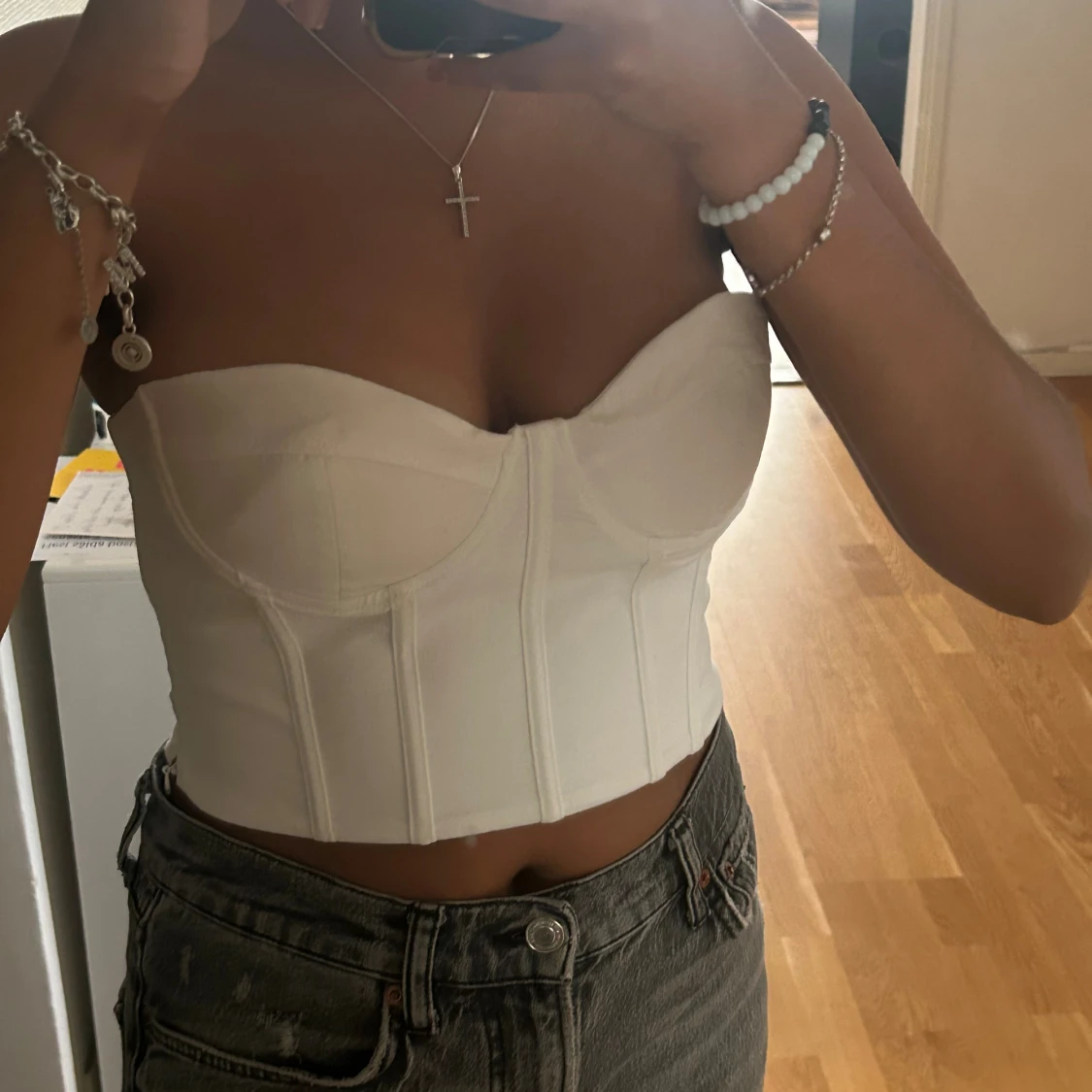 Vit korsett-topp - 90