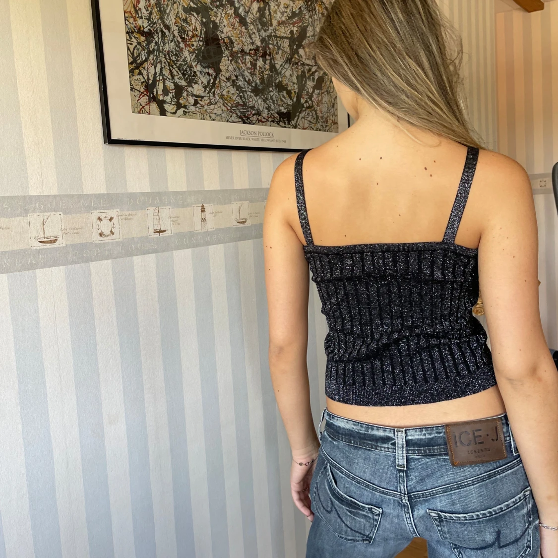 Kroppad ribbad glitter linne - 91