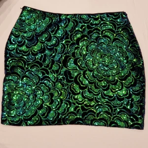 Paljett kjol - Paljettkjol i storlek M. Använd kanske 1 gång så väldigt bra skick. Dragkejda på sidan Fastsydd underkjol Pajletterna skiftar i blå/grön ton. 30° i tvättmaskin 