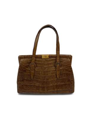 50's Crocodile Leather Handbag  -Brown Crocodile Leather -Excellent Condition -Size One Size  Measurements -Width: 31cm -Depth: 8cm -Height: 21cm
