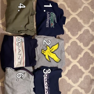 Märkes Tröjor - 1. Lacoste tröja, strl 164, aldrig använd. 2. Lyle&Scott tröja, strl 152-158, aldrig använd prislapp kvar. 3. Lyle&Scott tröja, strl 152-158, aldrig använd. 4. Gant tröja, strl 170, aldrig använd. 5. Gant tröja, strl 158-164, aldrig använd prislapp kvar.