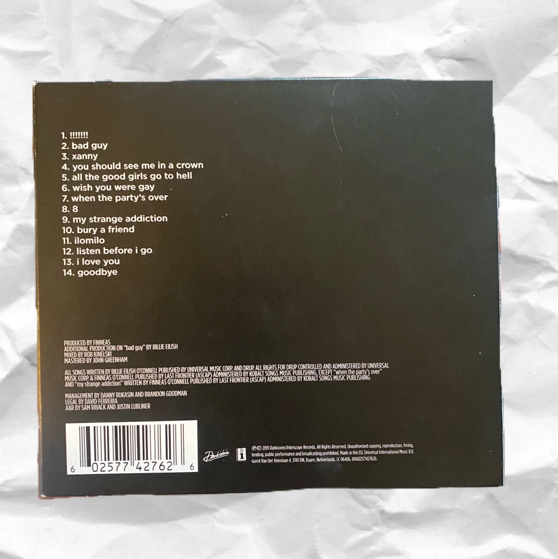 Billie eilish cd when we all fall asleep where do we go  - 91