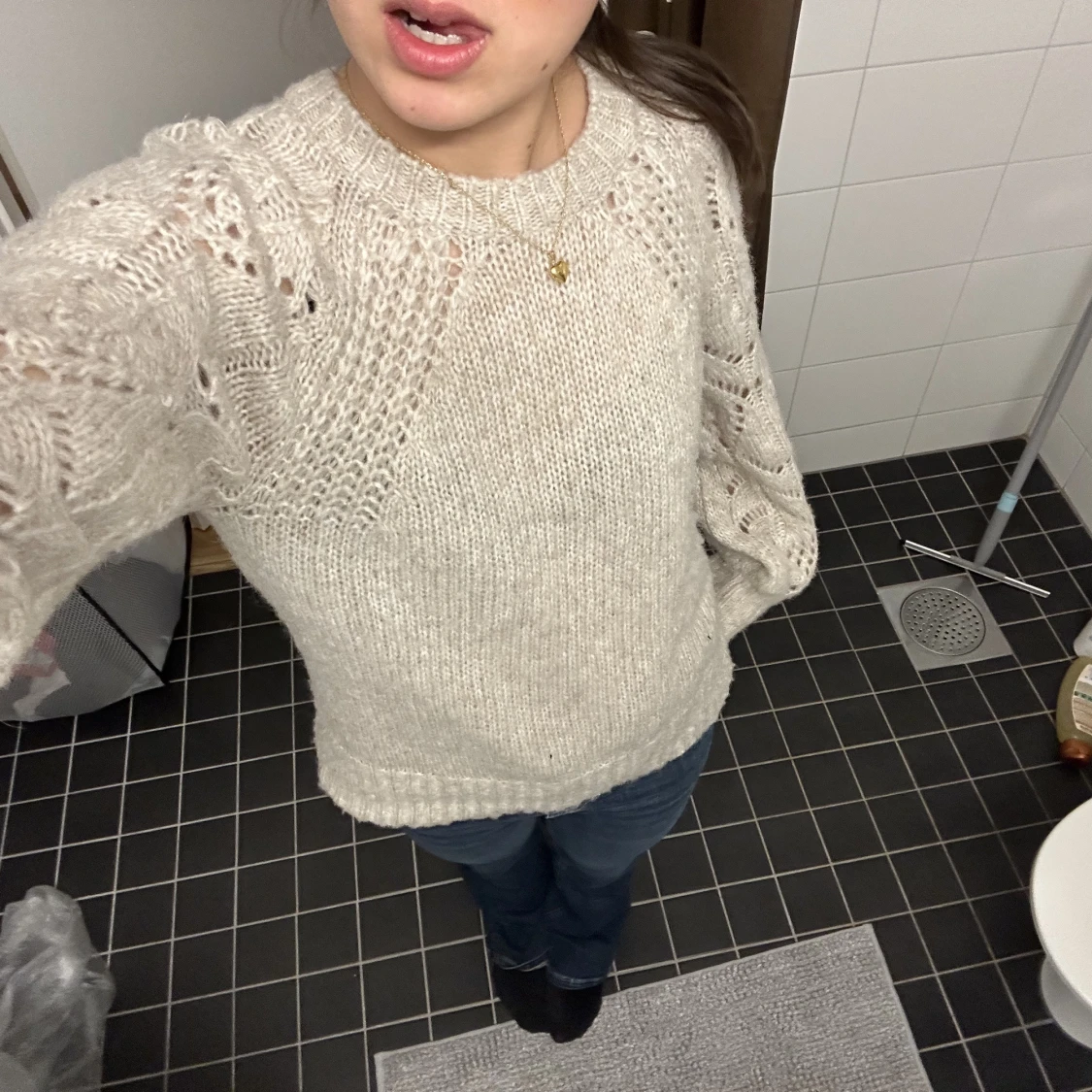 stickad beige tröja - 91