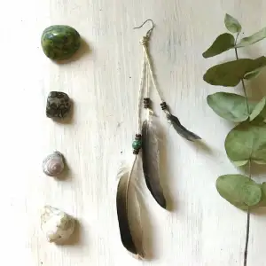 Handmade feather earring (1 earring+rubberstop)  🪶 Feathers from swedish birds, picked with care and love humanely from the ground and then disinfected for your safety. Cruelty free. All earrings are one of a kind! 🦚 