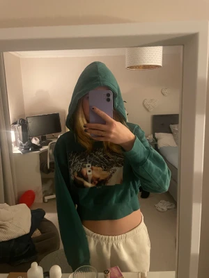 Grön croppad hoodie - Jag säljer denna gröna croppade hoodie för jag inte använder den längre💗 den är i väldigt bra skick och perfekt till sommarkvällar