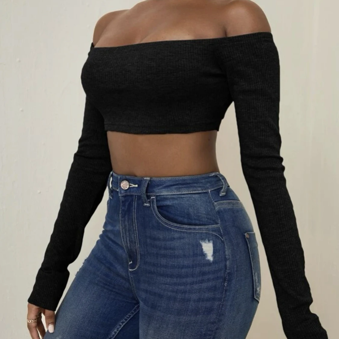 Shein långärmad croptop svart - 90