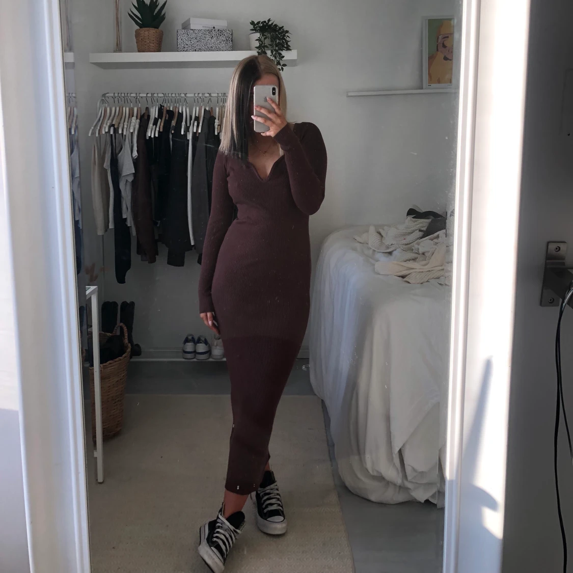 Brun stickad långklänning 