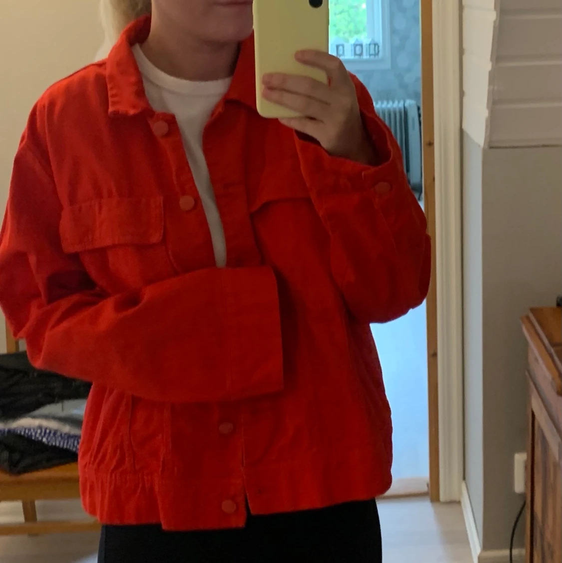 Orangeröd jeansjacka - 90