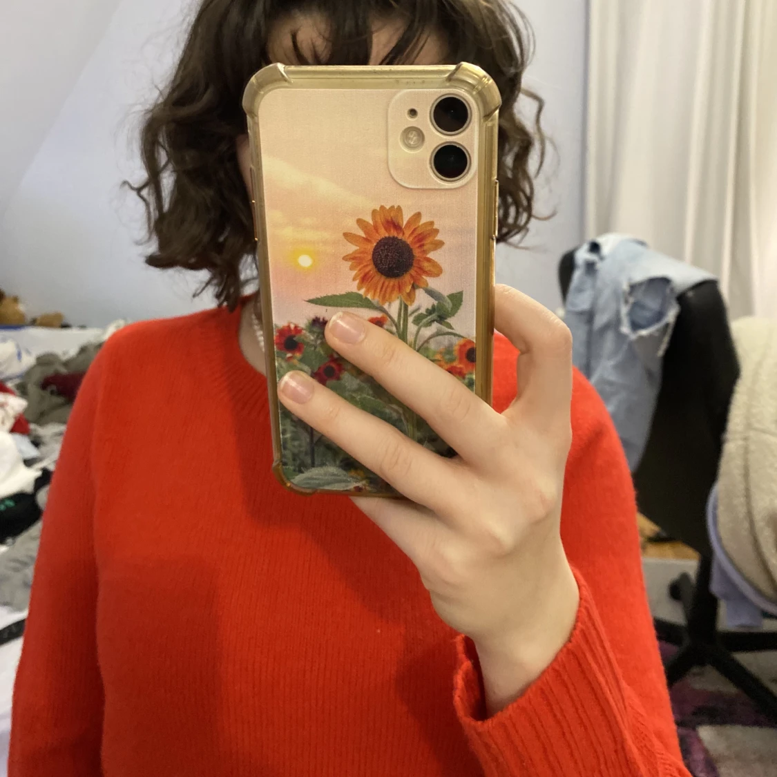 Röd stickad topp - 90