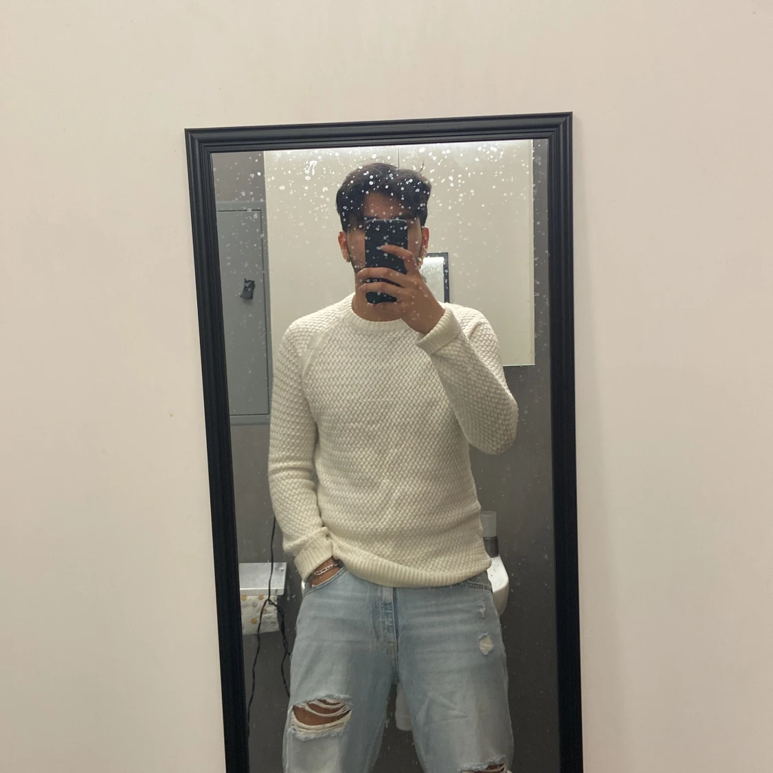 Stickad vit tröja - 90