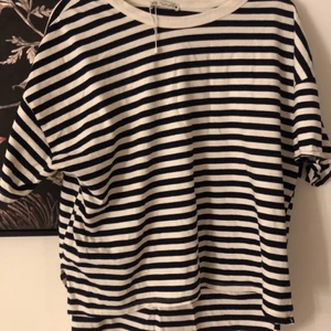 Randig Zara t-shirt - En fin blårandig tshirt från zara i ett mycket bra skick. Säljs då jag ej fått användning av plagget. Frakten betalas av köparen 