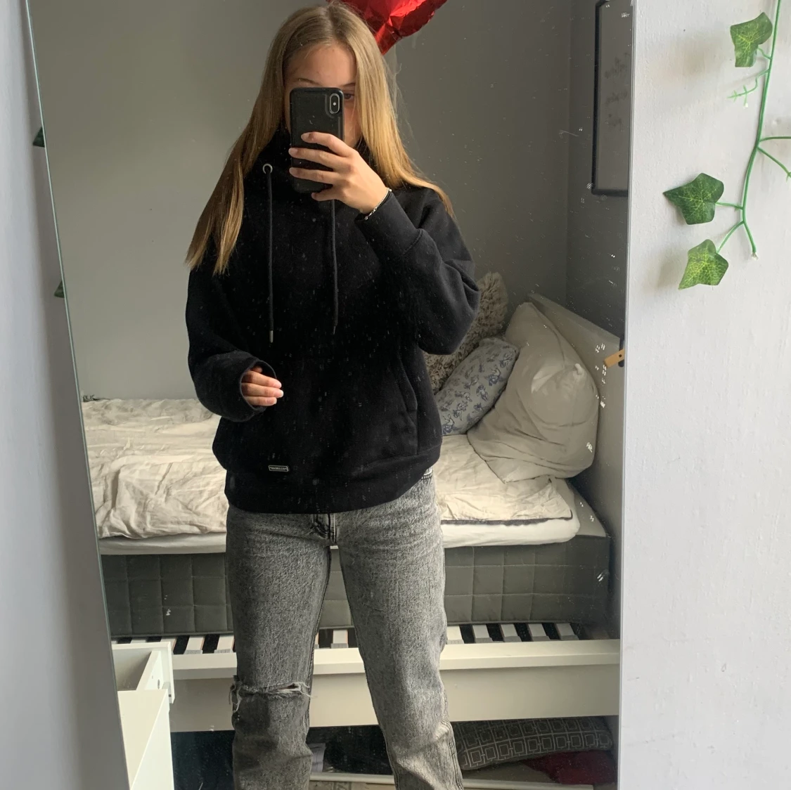 Pull&bear, helsvart hoodie strl xxs, 