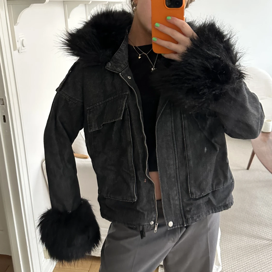 denimjacka m fuskpäls - 91