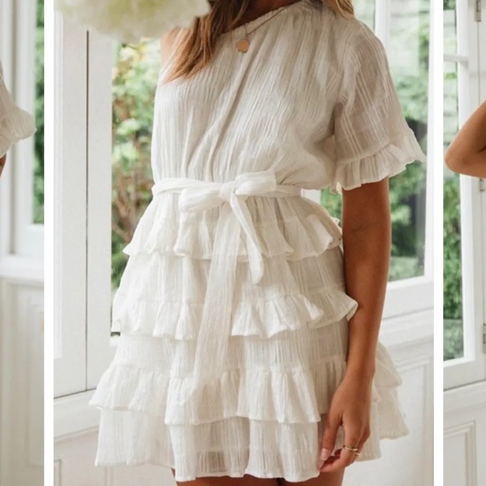 Såå fin vit sommar klänning som även funkar perfekt som stundentklänning! Endast använd en gång 💖💖. Klänningar.