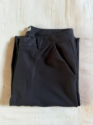 Svarta kostymbyxor från 157 - Snygga svarta kostymbyxor från 157 med klassisk passform. Byxorna har bälteshällor och stängs med knapp och dragkedja. Perfekta för en stilren look och enkla att matcha med olika överdelar.