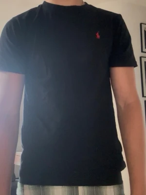 Svart ralph lauren t-shirt  - Säljer denna svarta ralph lauren t shirt, då den är alldeles för liten på mig tycker jag. Den är köpt på kids brand store för nåt år sen. Den är fortfarande i bra skick. Skriv om ni har frågor!