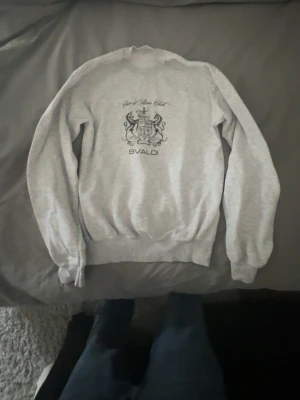 Grå sweatshirt från BVALDI - Snygg grå sweatshirt från BVALDI med tryck framtill som visar ett lejonemblem och texten 'Côte d’Azur Club'. Tröjan har rund halsringning, ribbade muddar och är tillverkad i mjukt material. Perfekt för en chill och stilren look. Pris ej hugget i sten, Dm för frågor. 