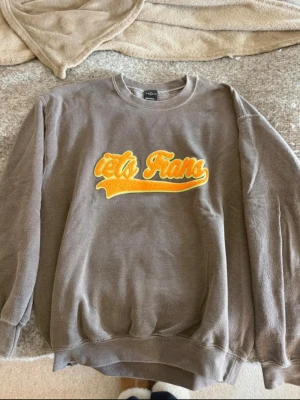 Brun sweatshirt från Iets Frans - Säljer en brun sweatshirt från Iets Frans med gul och vit broderad text på bröstet. Tröjan har rund hals, långa ärmar och mjukt material som känns riktigt skönt. Perfekt för en chill och avslappnad stil.