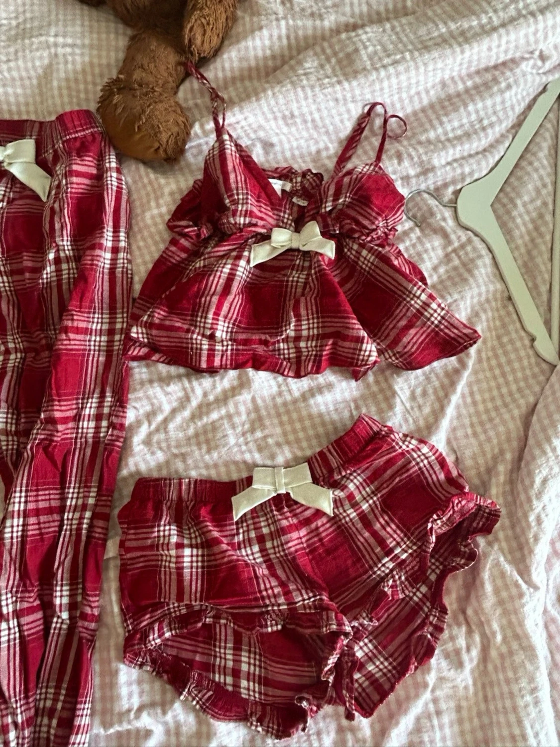 Röd- och vitrutiga pyjamas-set - 2